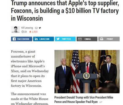 100億美元,數(shù)萬新工作 富士康將在美國(guó)建廠(圖)